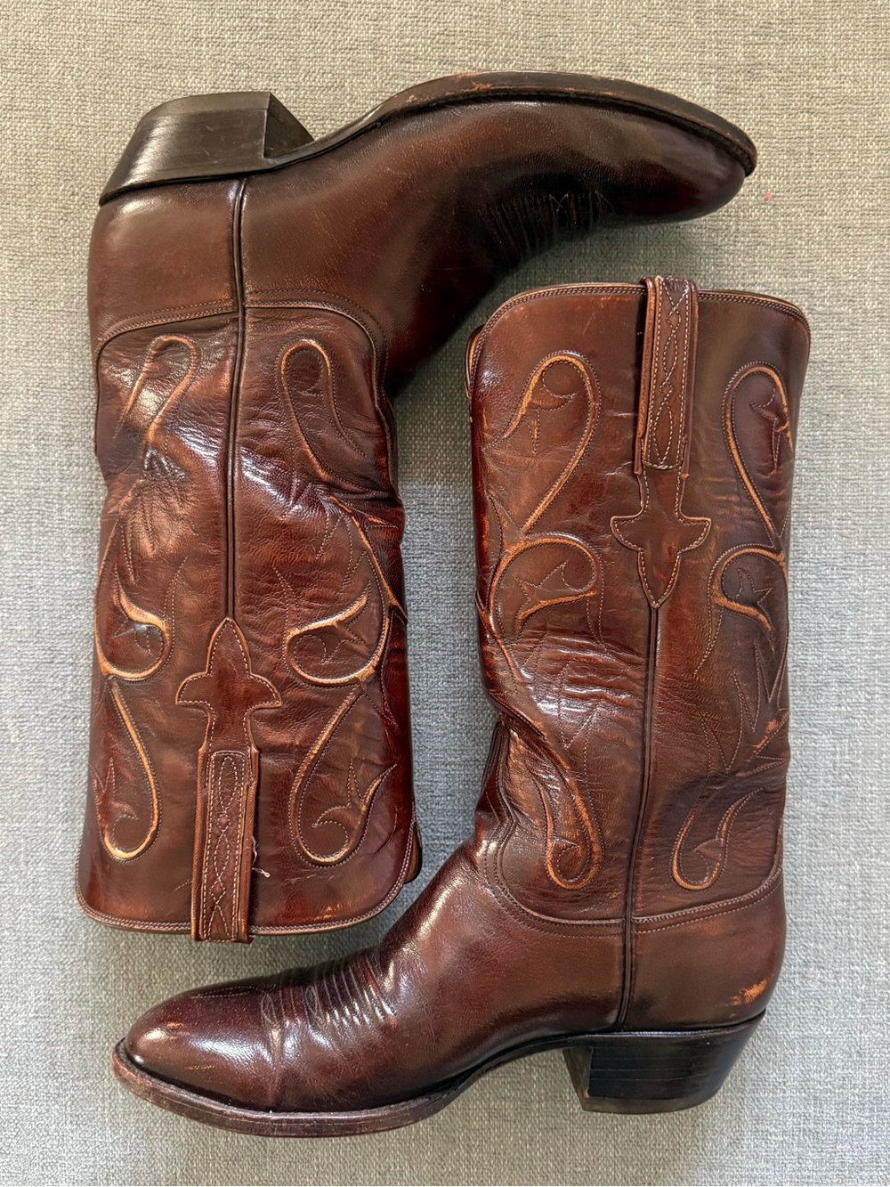 Lucchese Brown Leather Embroidered Western Boots
